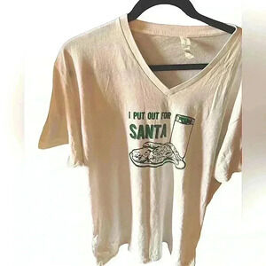 Next level size XL V Neck white Christmas t shirt. “I put out for Santa”. EUC